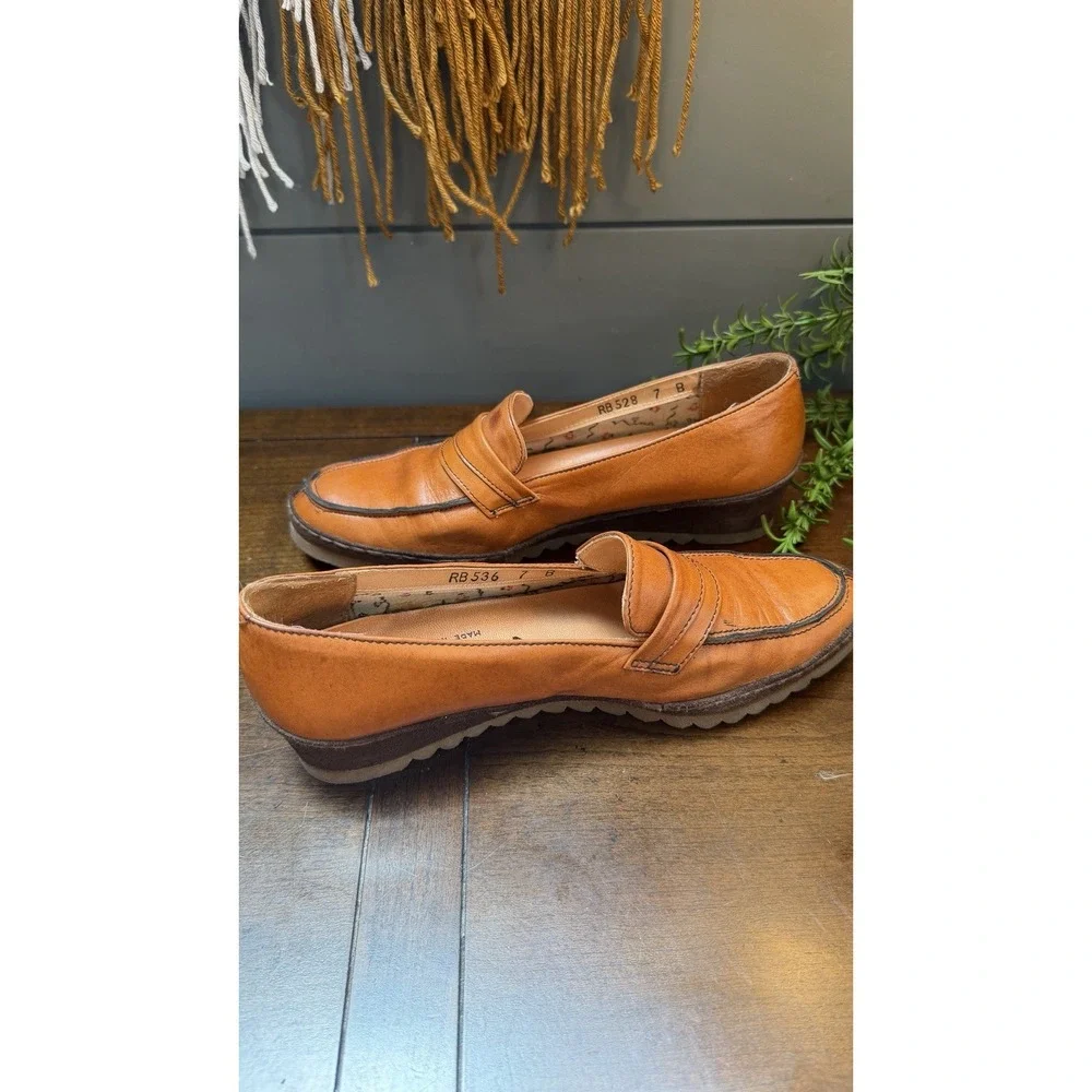 VTG Womens Nina Italian Orange Leather Loafers Wedge Shoes Slip on Size 7B Rb536